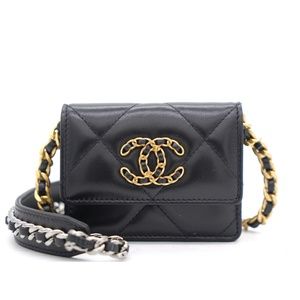 Chanel 19 Card Coin Purse Wallet On Chain (BNIB) Black Gold